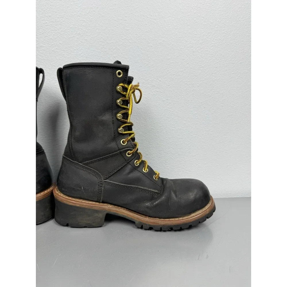 Work Zone Logger Boots Mens 8 Black Leather Waterproof Lace S950 Steel Toe 10